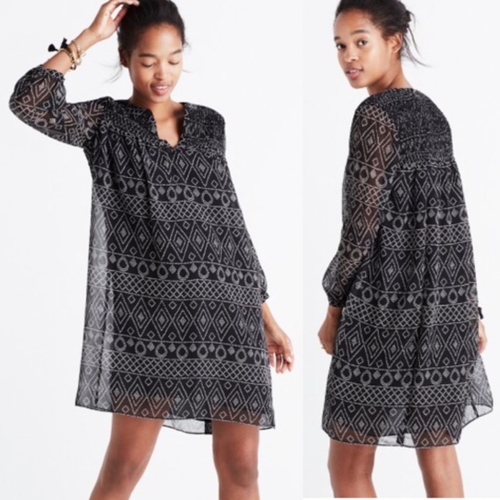 Madewell Black Smock Dress In Caravan Print XS
